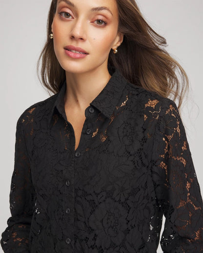 Classic-Fit Collared Lace Shirt