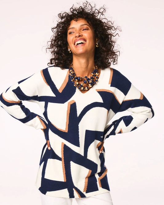 Geo Intarsia V-Neck Tunic