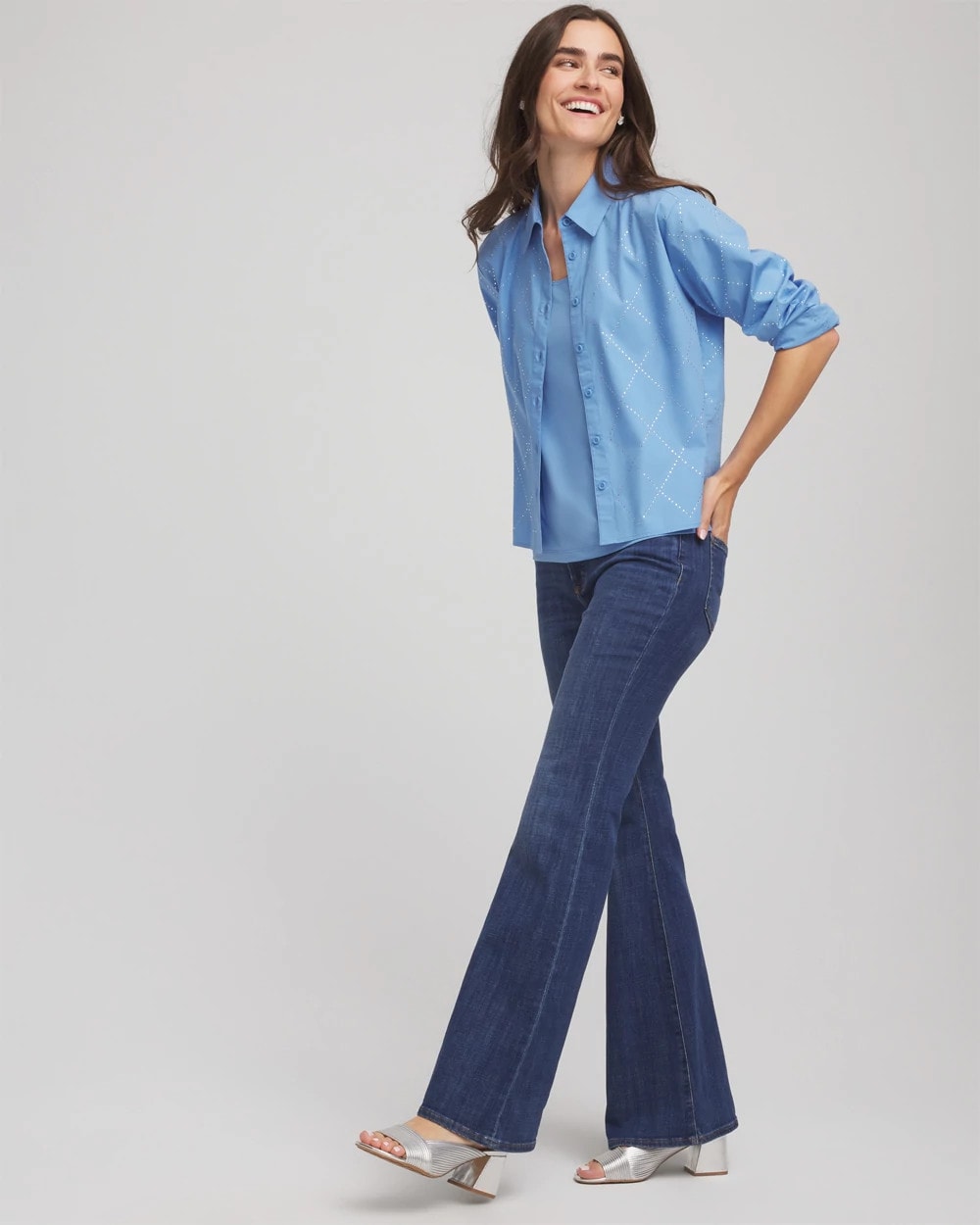 Embellished Stretch Cotton Collared Shirt