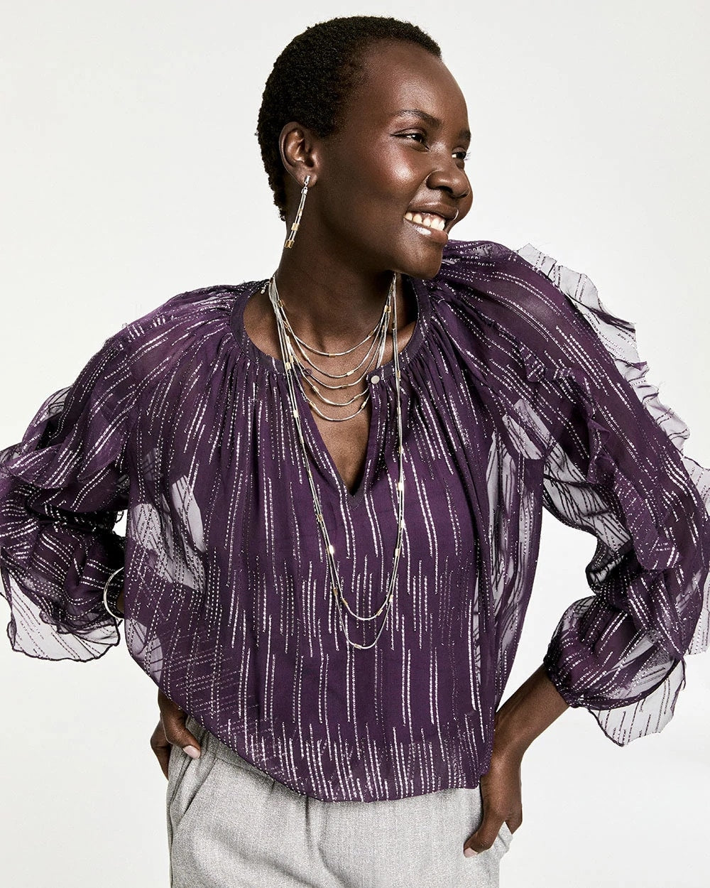 Georgette Ruffle Sleeve Blouse