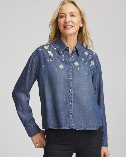 Embellished Tencel Collar Shirt
