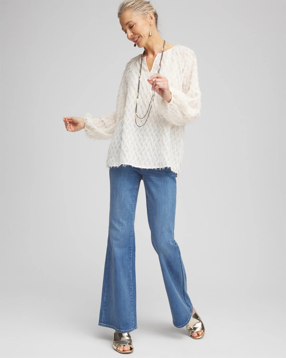 Feathered Pullover Peasant Blouse