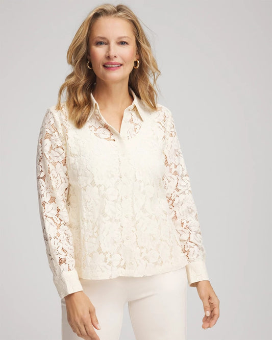 Classic-Fit Collared Lace Shirt