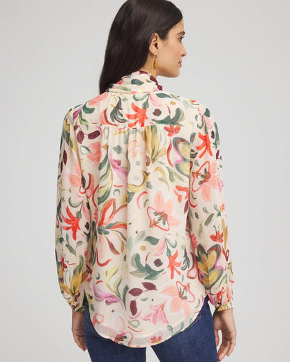 Floral Jacquard Tie-Front Blouse