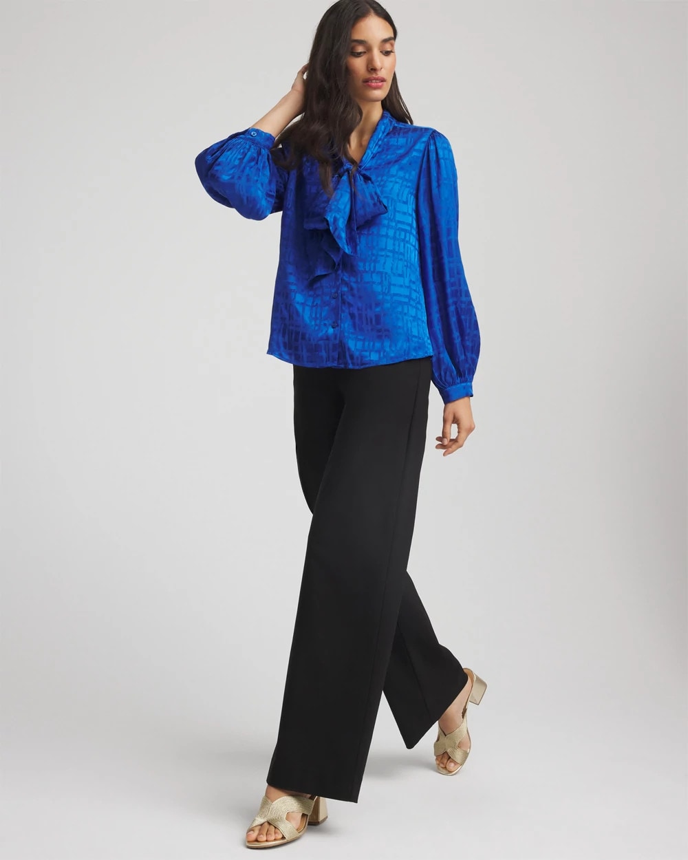 Jacquard Tie-Front Blouse