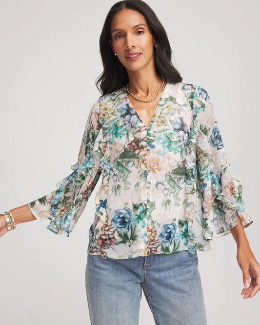 Georgette Ruffled V-Neck Blouse