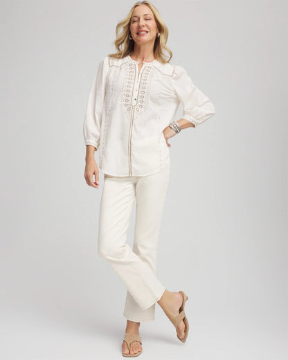 Embroidered Crinkle-Cotton Blouse