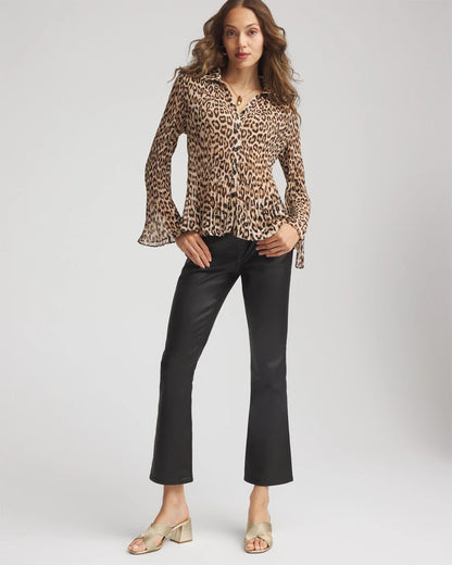 Animal-Print Pleated Georgette Blouse
