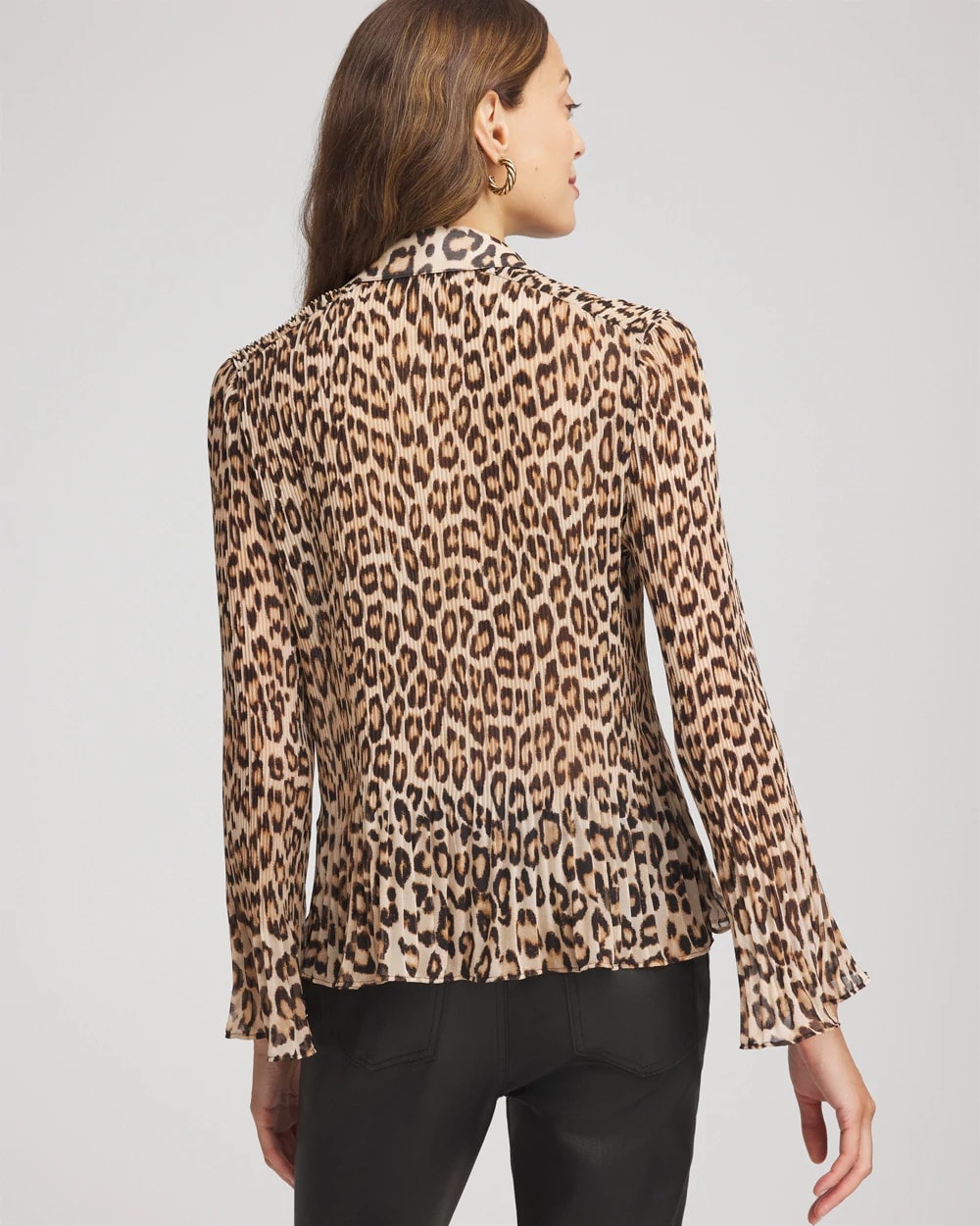 Animal-Print Pleated Georgette Blouse