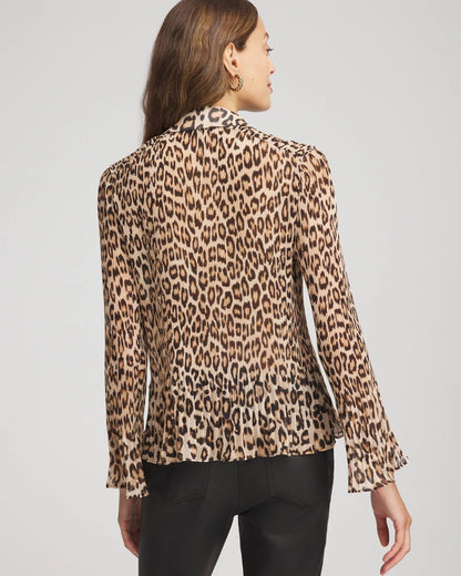 Animal-Print Pleated Georgette Blouse