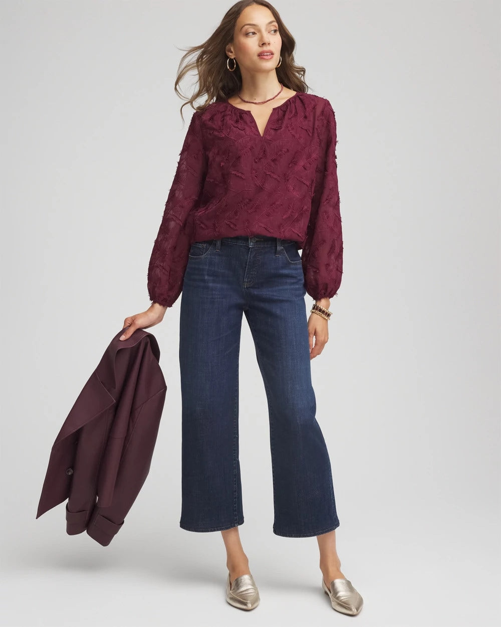 Feathered Pullover Peasant Blouse