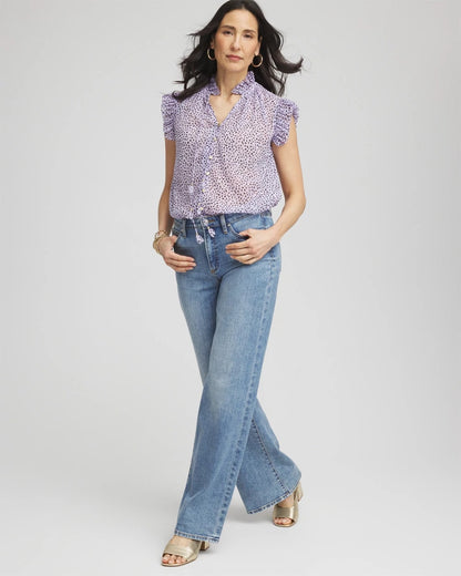 Cheetah Print Ruffle-Collar Blouse