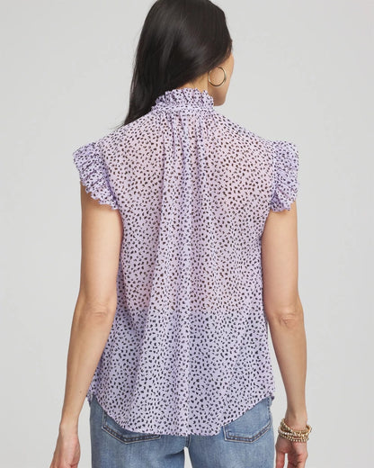 Cheetah Print Ruffle-Collar Blouse