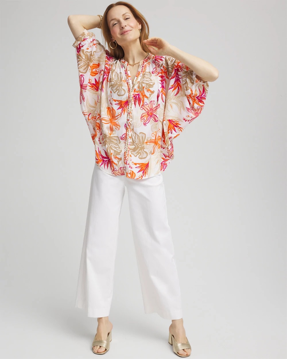 Floral Braided Batwing Blouse