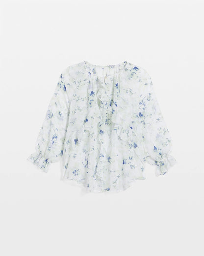Georgette Sheer Ruffle Blouse