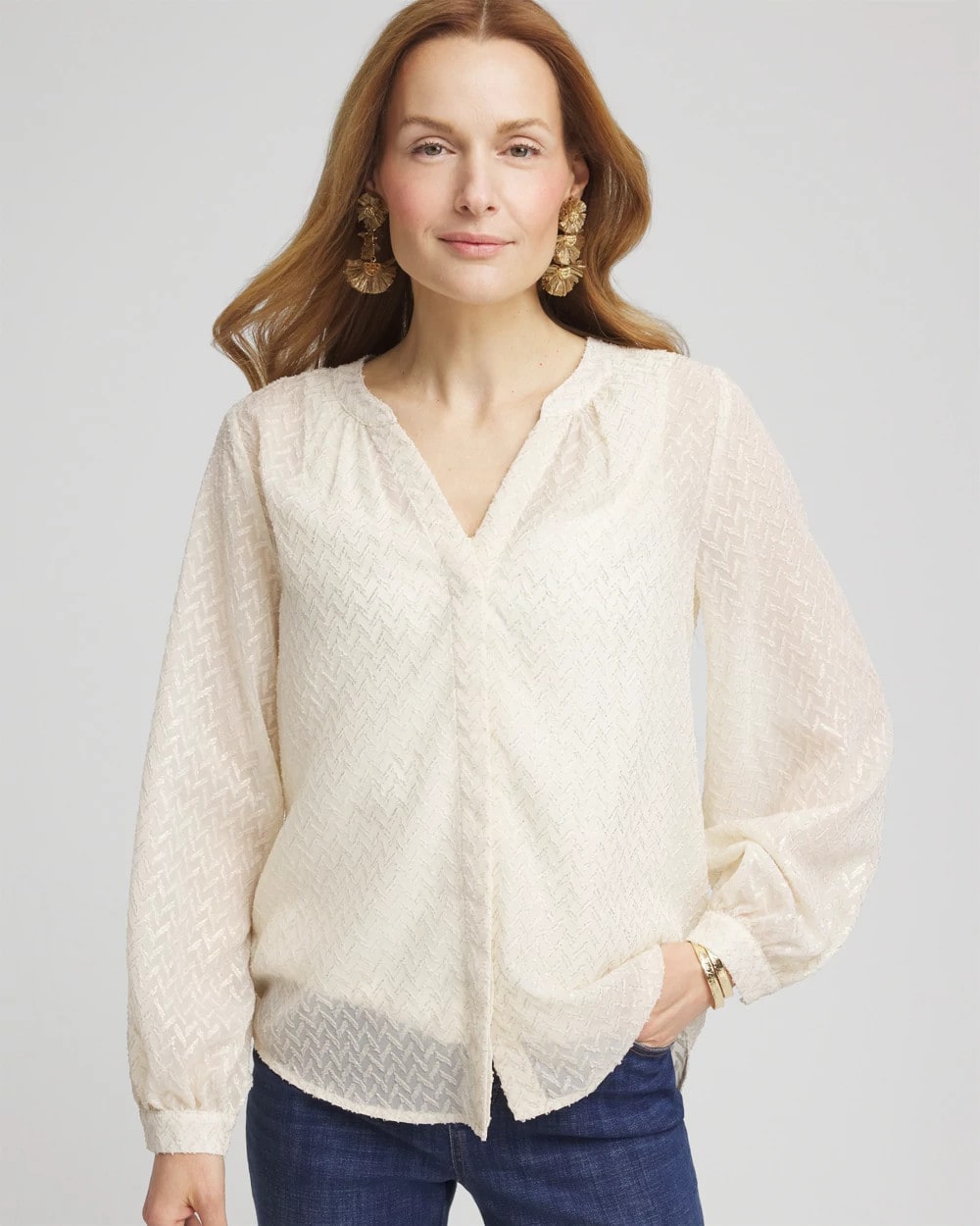 Chevron Blouson Sleeve Blouse