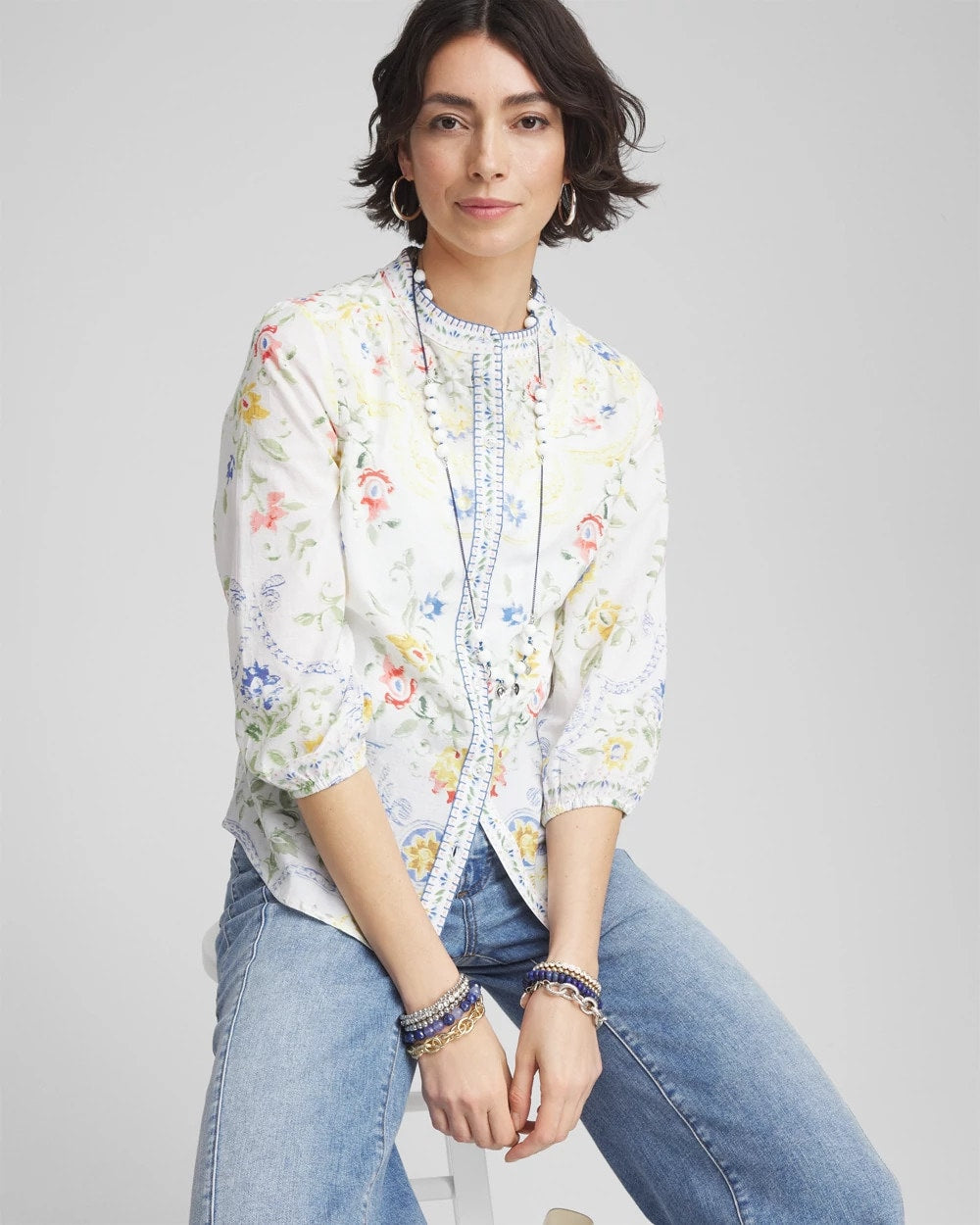 Floral Billow-Sleeve Blouse