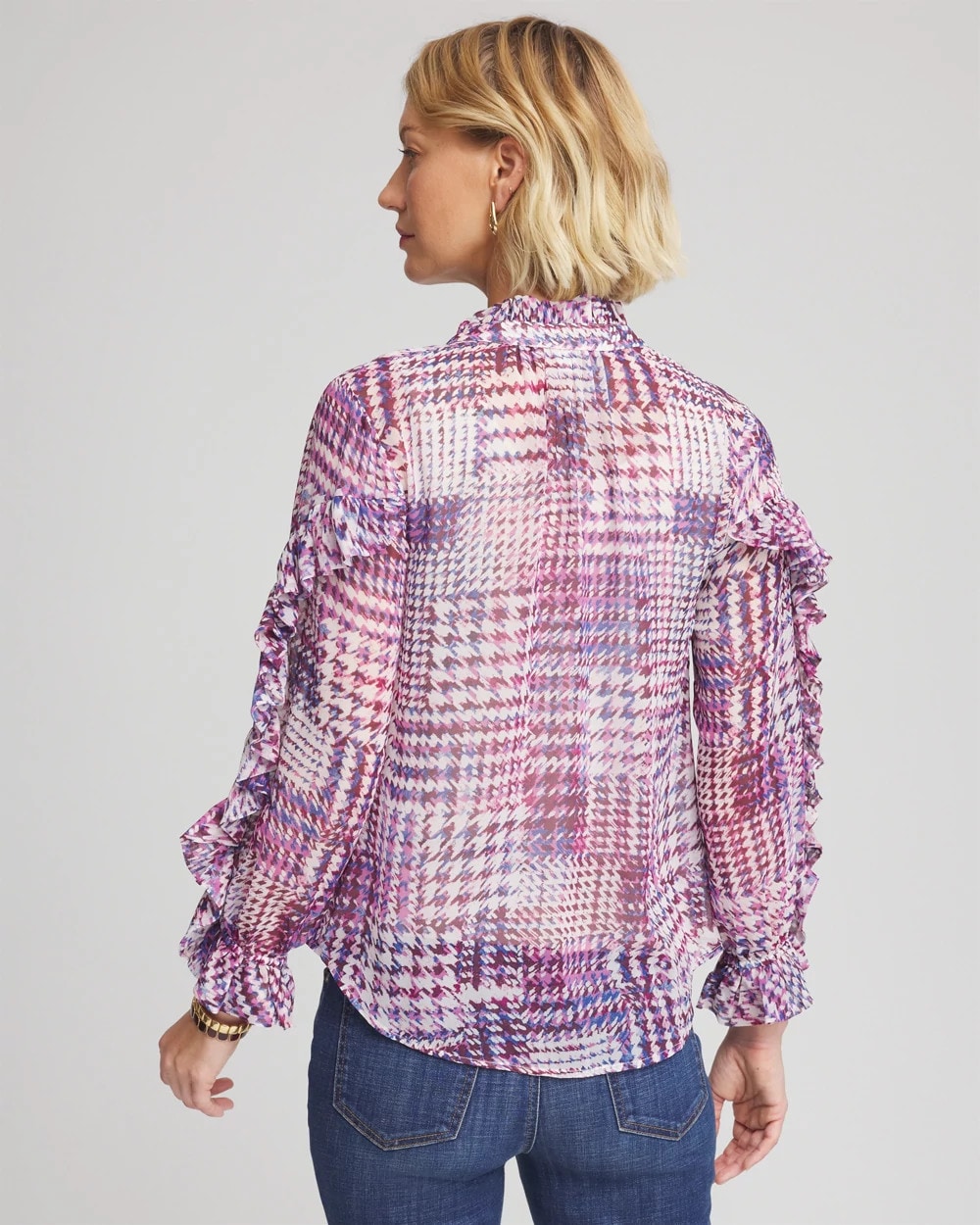 Gingham-Print Georgette Blouse