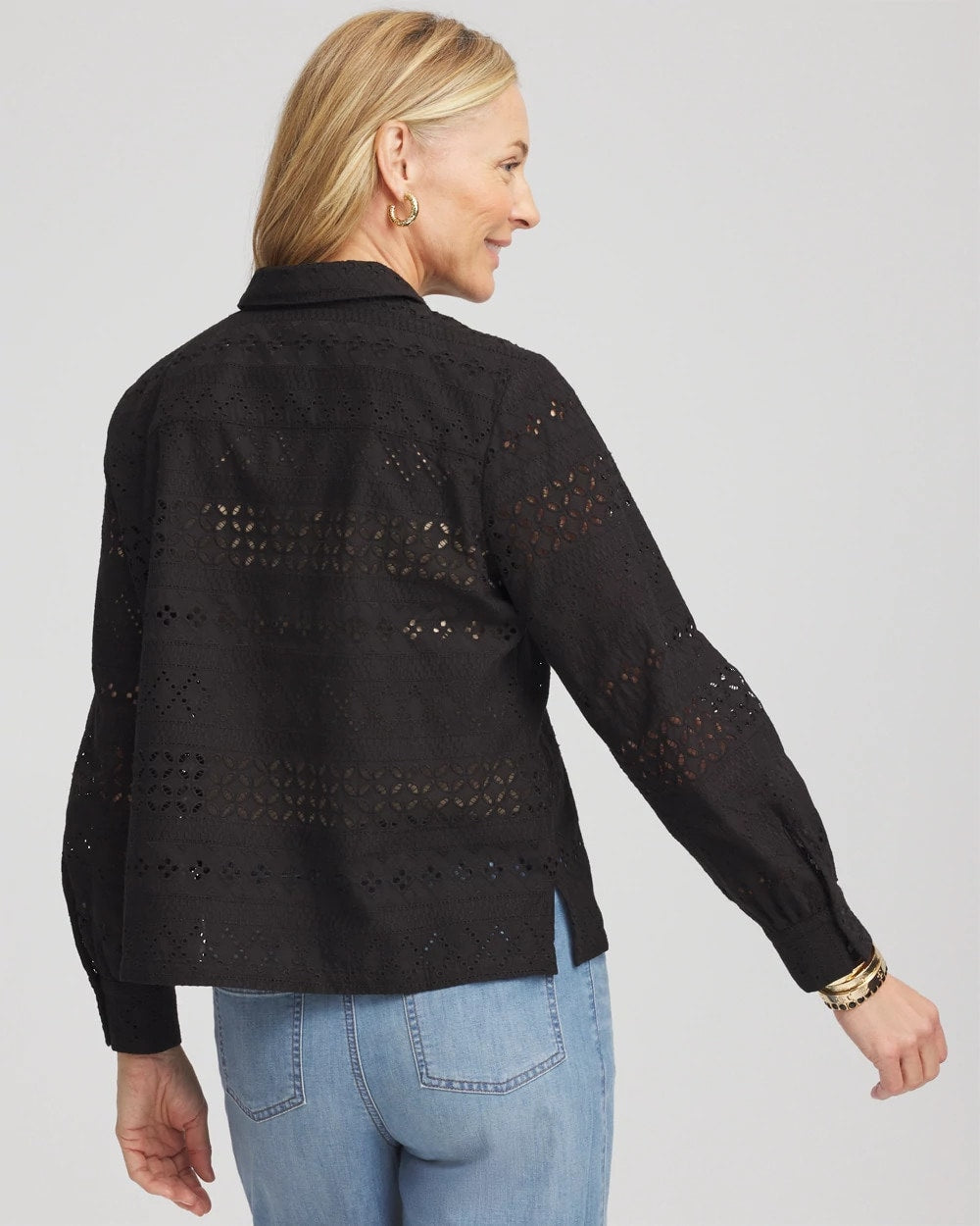Embroidered Eyelet Collared Shirt