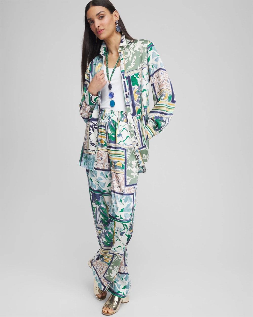 Faux Silk Coastal Collared Shirt