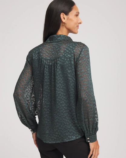 Clip-Dot Billow-Sleeve Blouse