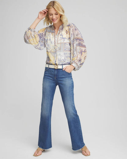 Artisanal Georgette Blouson-Sleeve Blouse