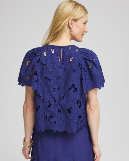 Lace Detail Flutter Sleeve Top