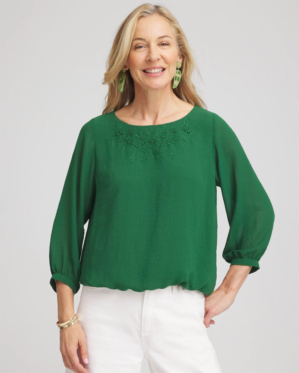 Embroidered Crinkle Chiffon Blouse