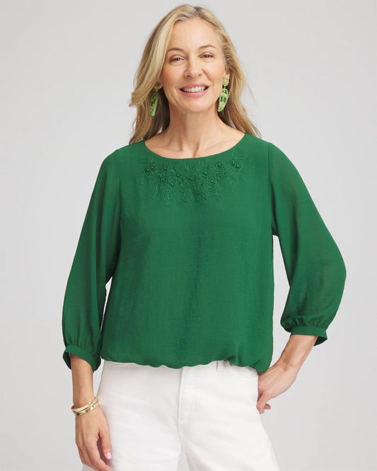 Embroidered Crinkle Chiffon Blouse