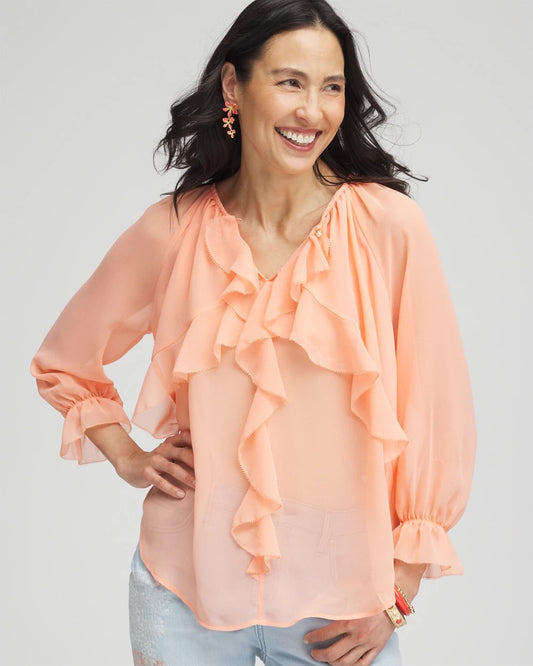 Georgette Sheer Ruffle Blouse