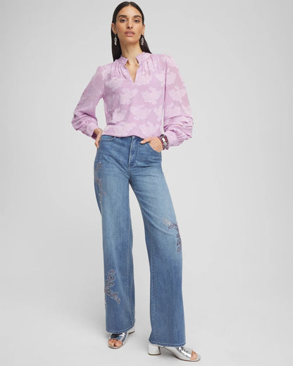 Textured Jacquard V-Neck Blouse
