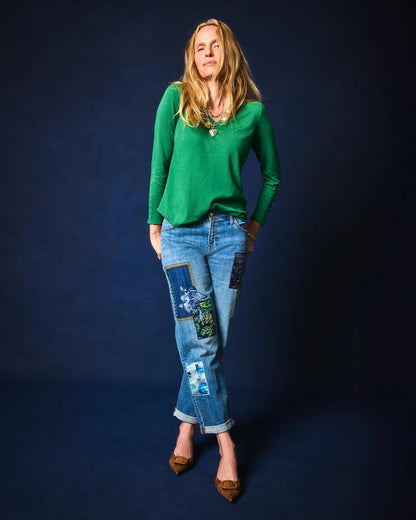 Boyfriend Patchwork Cropped Jeans