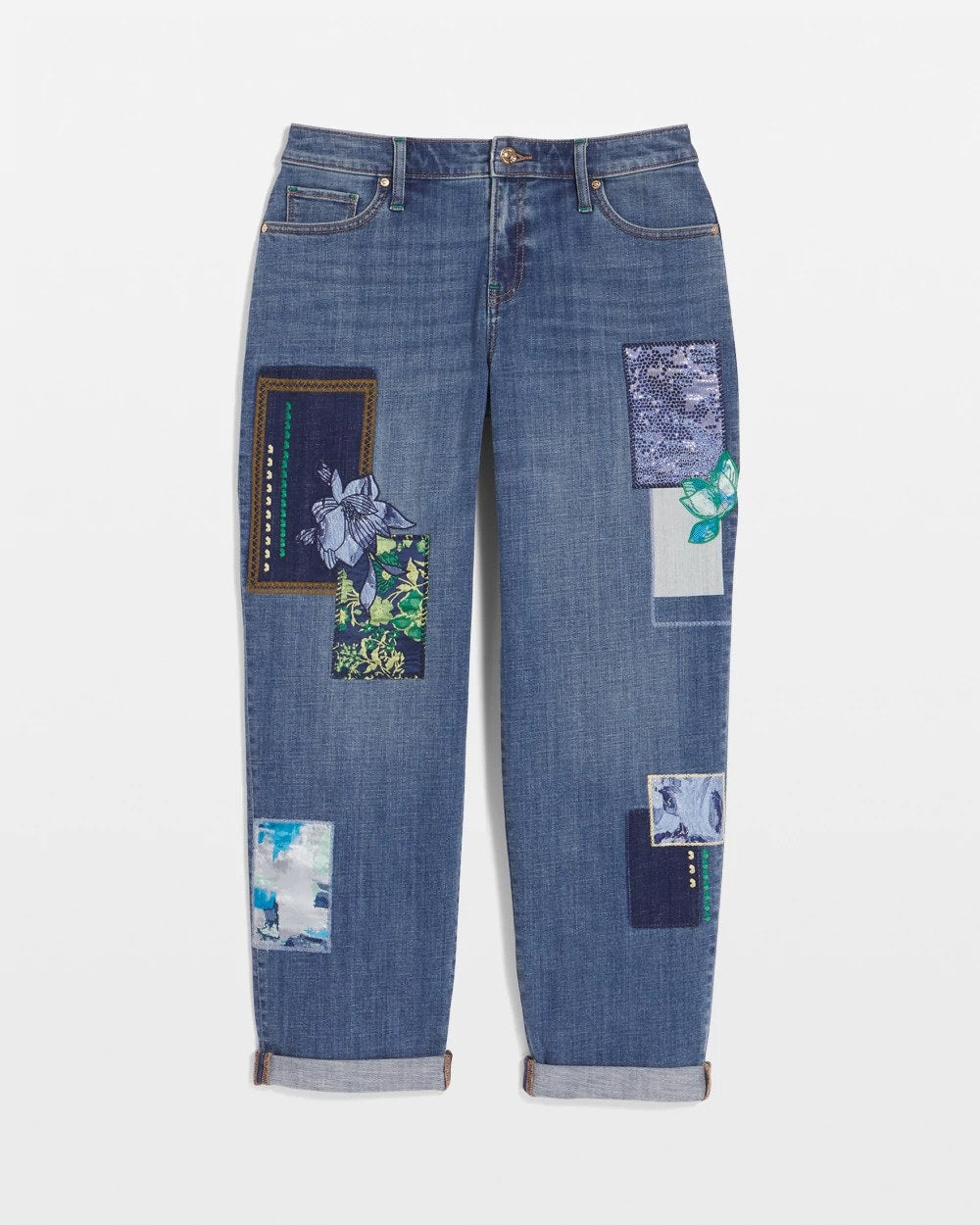 Boyfriend Patchwork Cropped Jeans