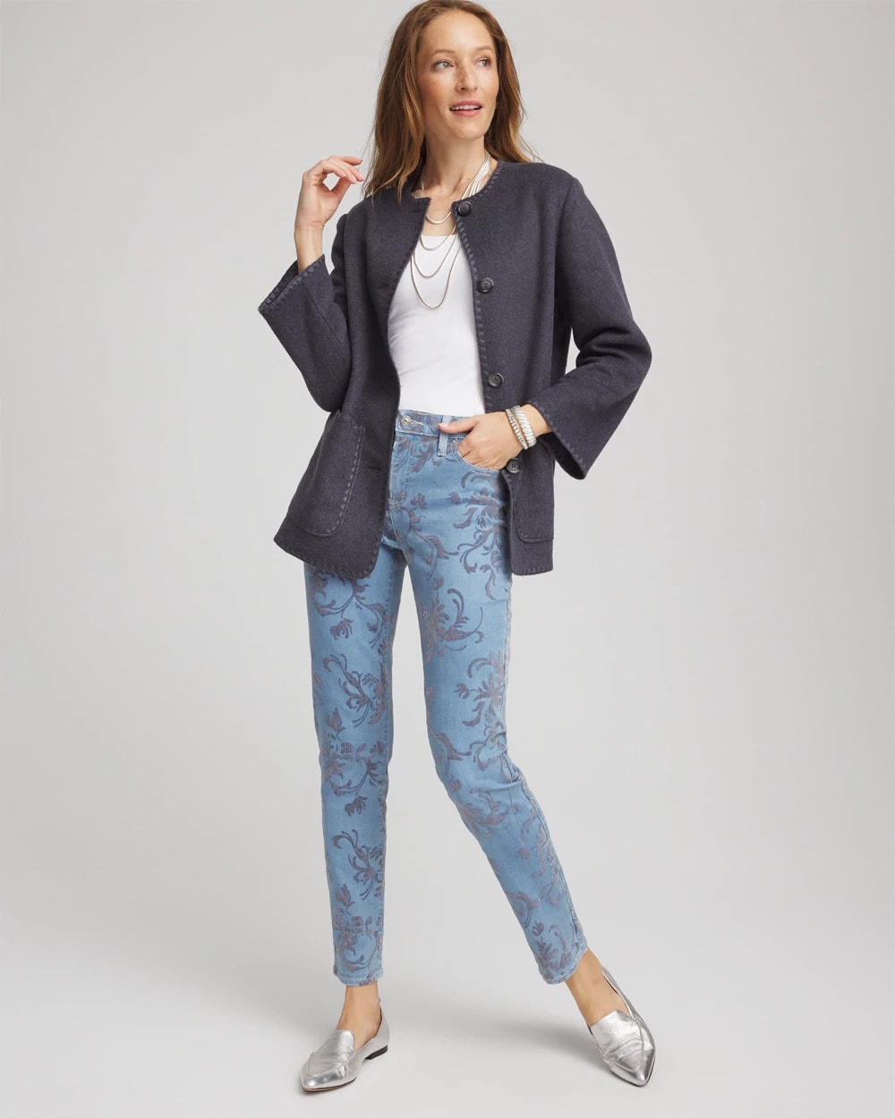 Girlfriend Slim Ankle Flocked Jeans