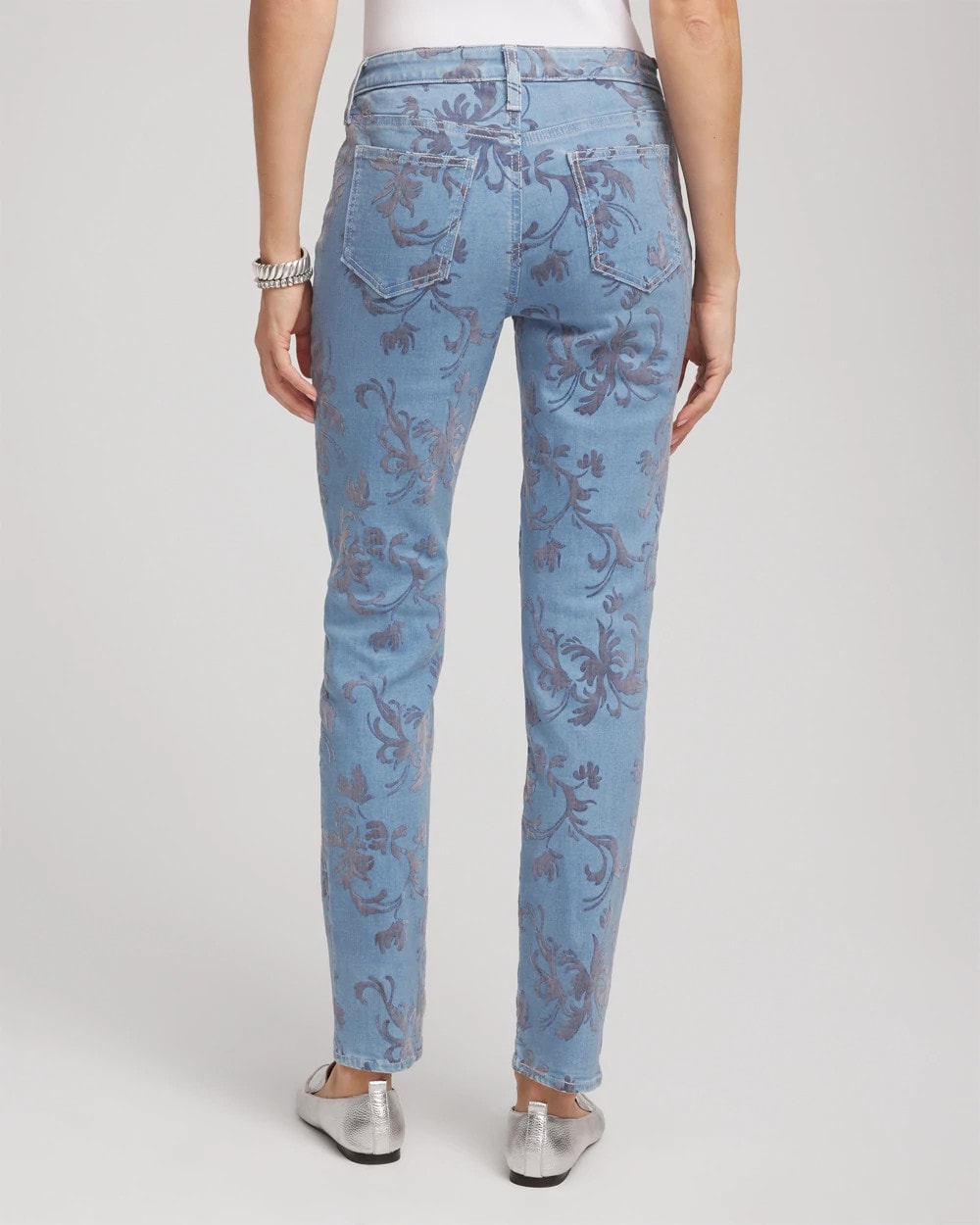 Girlfriend Slim Ankle Flocked Jeans
