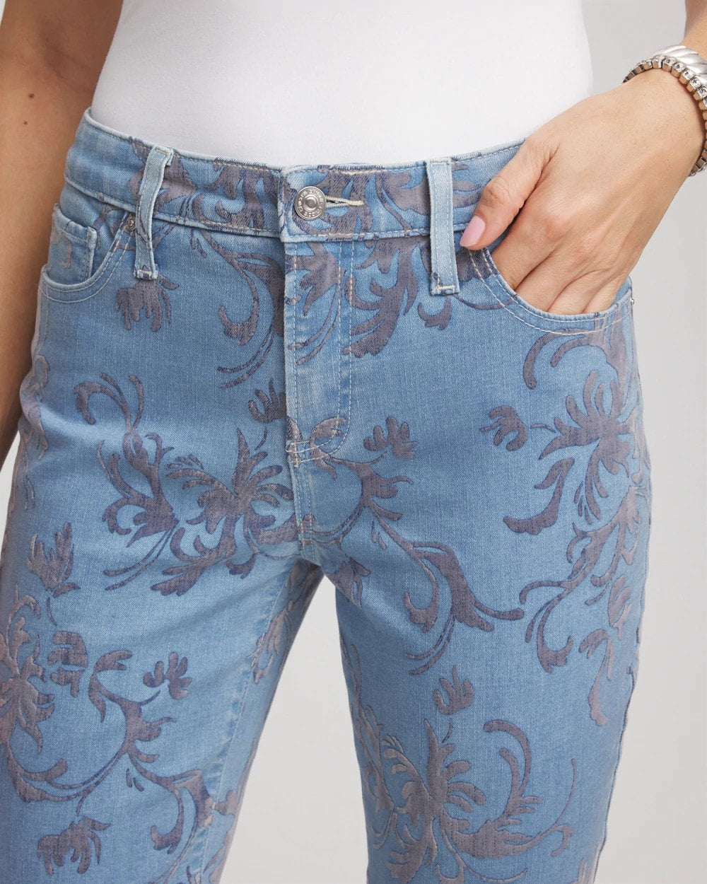 Girlfriend Slim Ankle Flocked Jeans