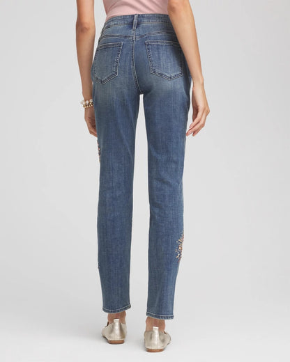 Embellished Starbursts Girlfriend Slim Ankle Jeans