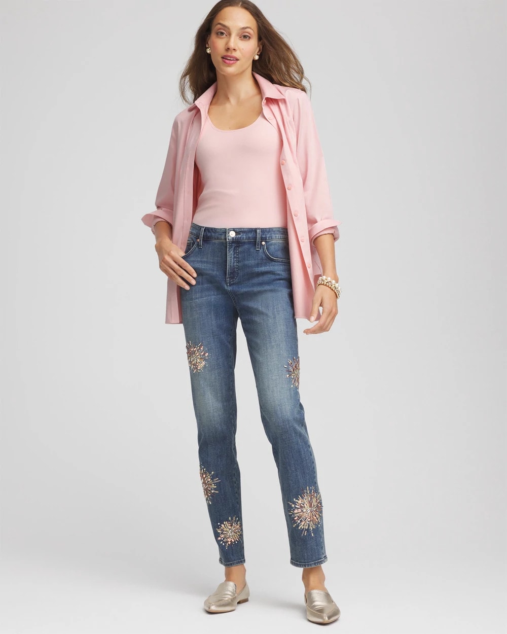 Embellished Starbursts Girlfriend Slim Ankle Jeans
