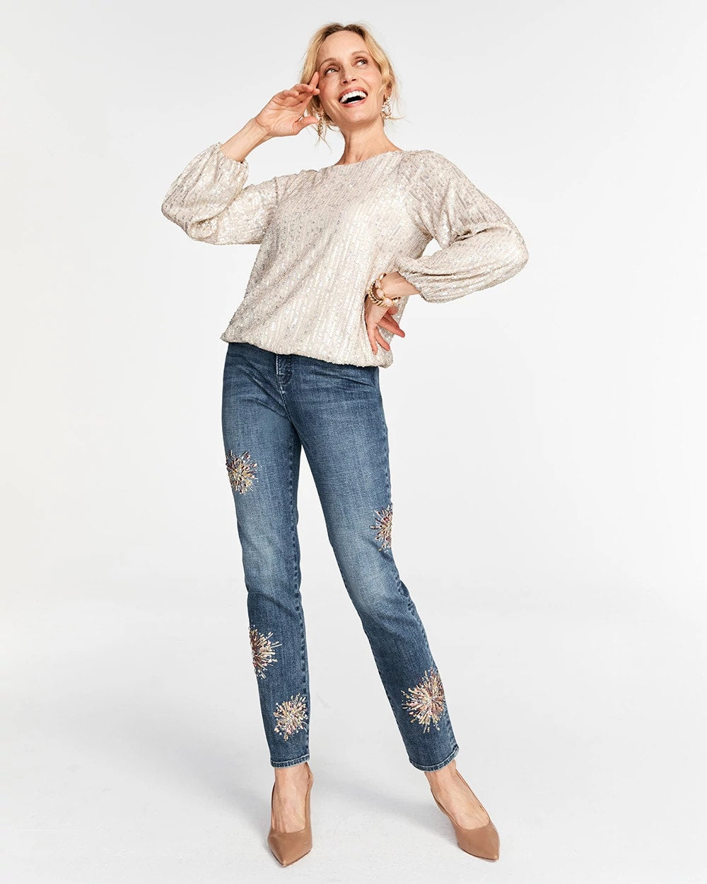 Embellished Starbursts Girlfriend Slim Ankle Jeans