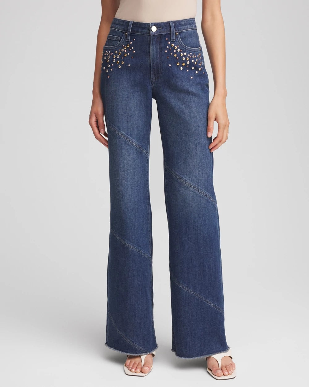 Embellished Frayed Flared-Leg Jeans