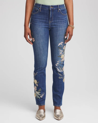 Appliqué Girlfriend Slim Ankle Jeans