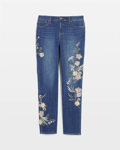 Appliqué Girlfriend Slim Ankle Jeans