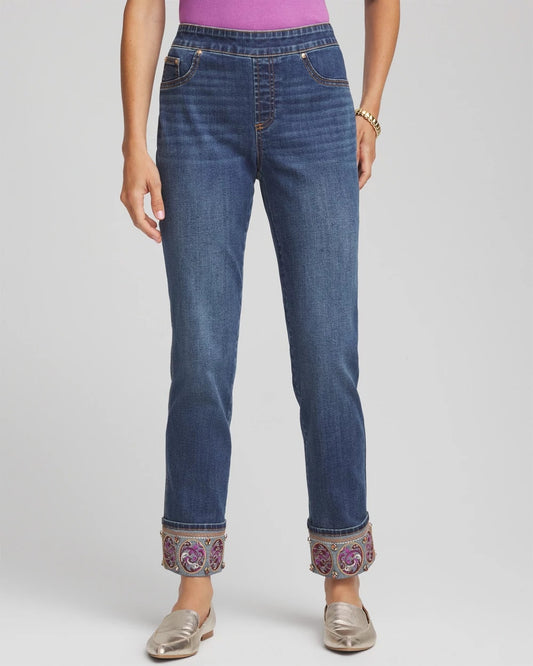 Embellished Pull-On Slim Ankle Jeggings
