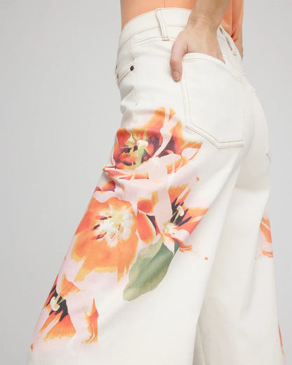 Floral High-Rise Wide-Leg Cropped Jeans