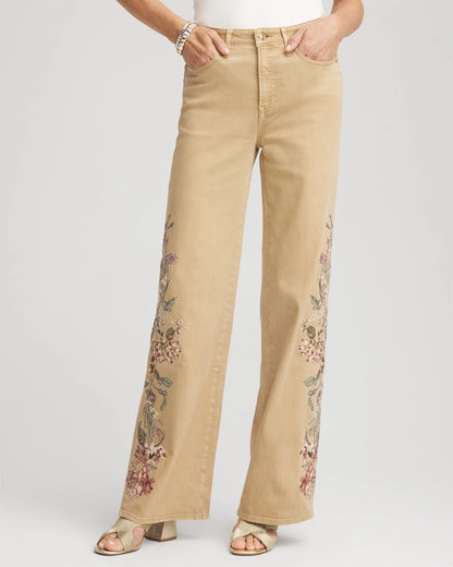 Embroidered High-Rise Wide-Leg Jeans