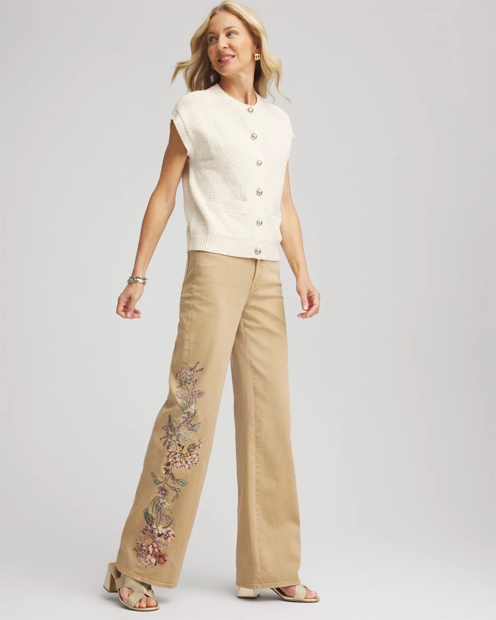 Embroidered High-Rise Wide-Leg Jeans