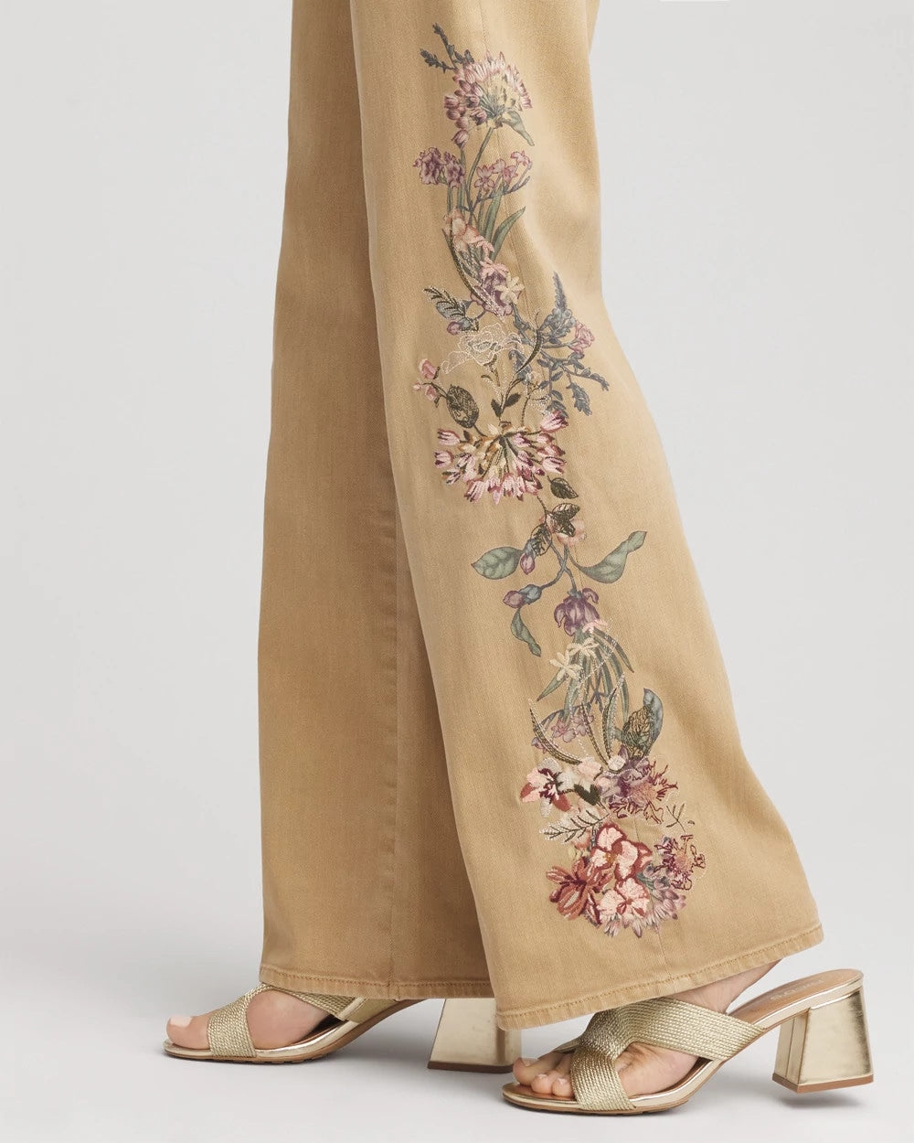 Embroidered High-Rise Wide-Leg Jeans