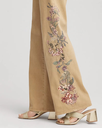 Embroidered High-Rise Wide-Leg Jeans
