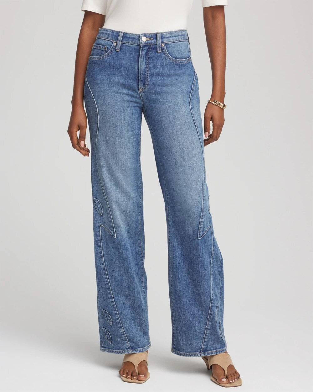 Appliqué High-Rise Wide-Leg Jeans