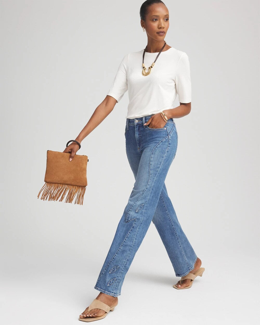 Appliqué High-Rise Wide-Leg Jeans